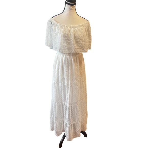 KIRUNDO  NWT Summer Off Shoulder Maxi Dresses Swiss Dot Short Sleeve medium - Picture 6 of 10